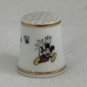 Disney Mickey Mouse Bees Porcelain Thimble Collection Gold Trim Sewing Craft